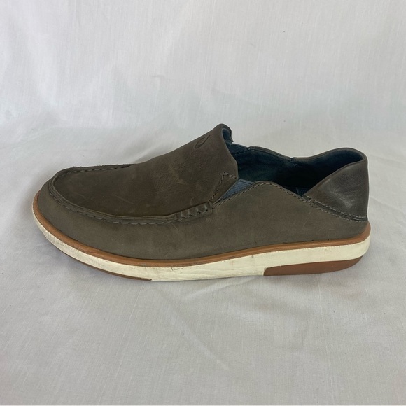 Olukai Kalia Men's Slip On Loafer Size 8 Brown Leather Drop In Heel - Picture 2 of 10